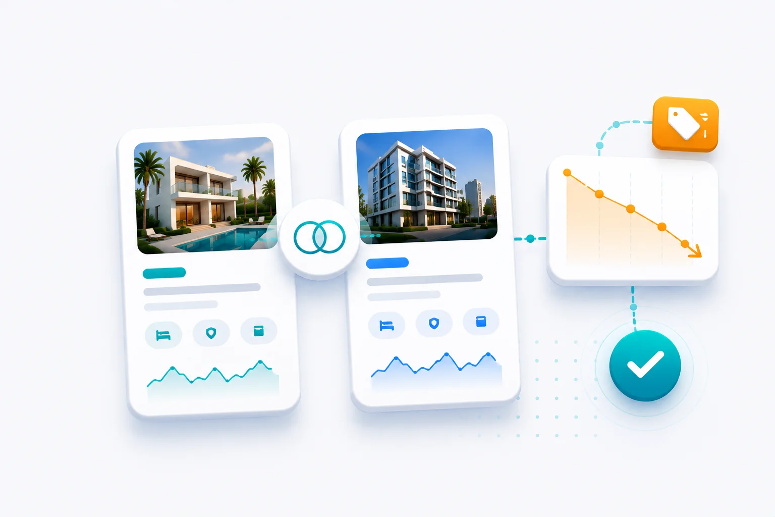 Comparing two listings against price trend data.